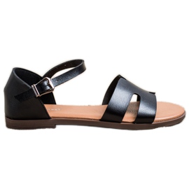 Ideal Shoes Sandales classiques en cuir écologique le noir