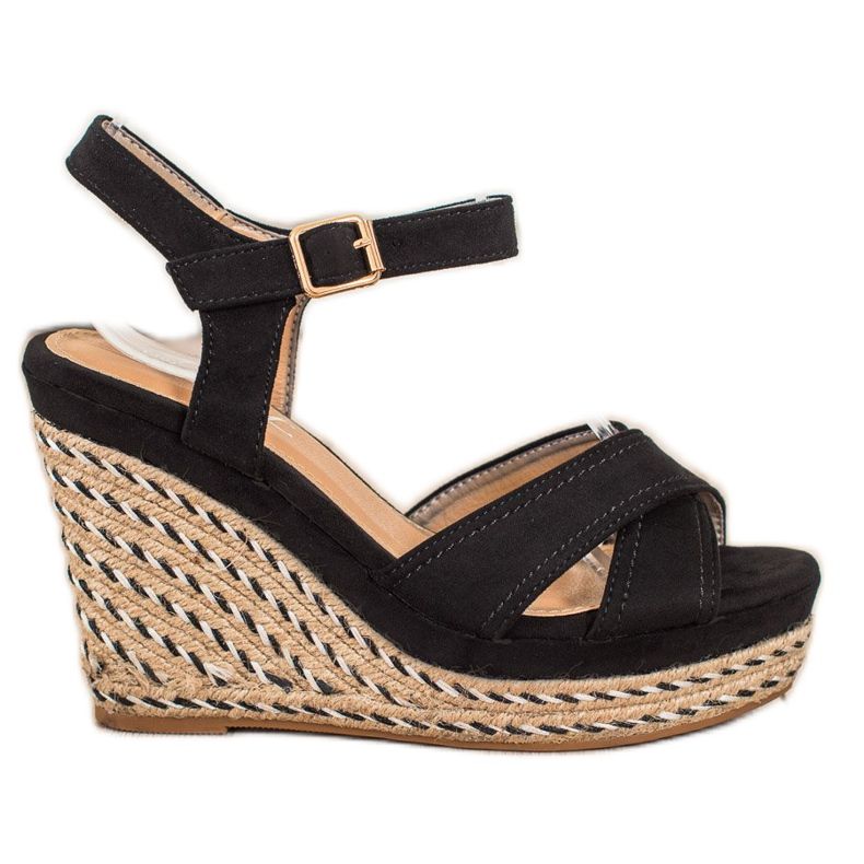 SHELOVET Sandales élégantes sur un coin le noir SHELOVET Sandales élégantes sur un coin le noir