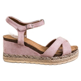 SHELOVET Sandales compensées en daim rose