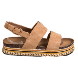 Ideal Shoes Sandales en daim sur la plate-forme beige brun