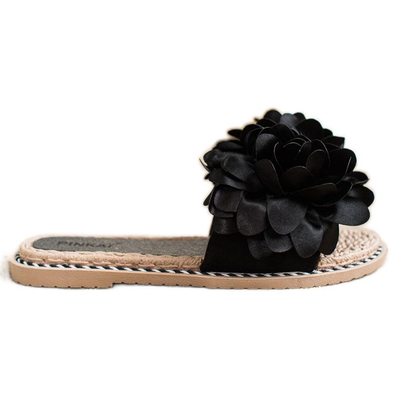 SHELOVET Chaussons Noirs Avec Fleur le noir