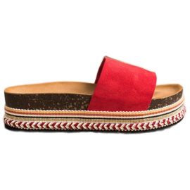 SHELOVET Pantoufles confortables en daim rouge