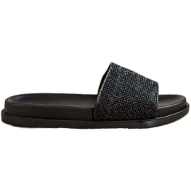 SHELOVET Pantoufles Noires Brillantes