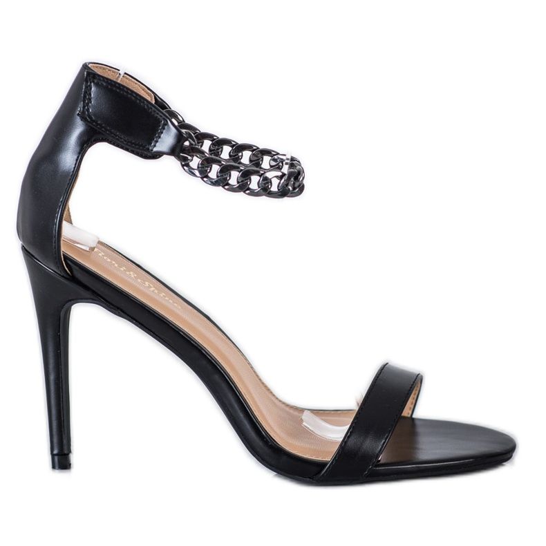 SHELOVET Sandales sur un talon haut avec une chaîne le noir SHELOVET Sandales sur un talon haut avec une chaîne le noir