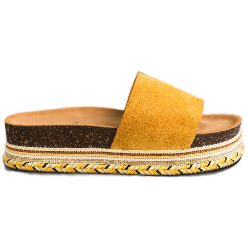 SHELOVET Pantoufles confortables en daim jaune