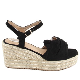 Sandales noires espadrilles compensées WH-3K63 Noir