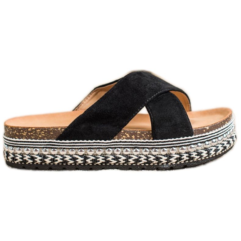 Queen Vivi Pantoufles noires sur la plate-forme décorative le noir Queen Vivi Pantoufles noires sur la plate-forme décorative le noir