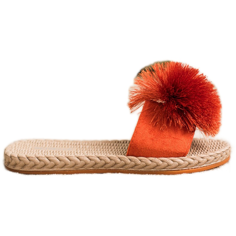 Bestelle Chaussons Avec Pompon orange