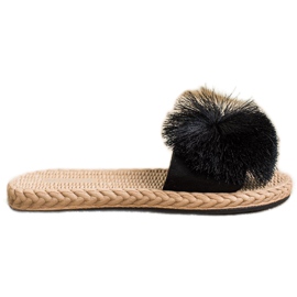 Bestelle Chaussons Avec Pompon noir