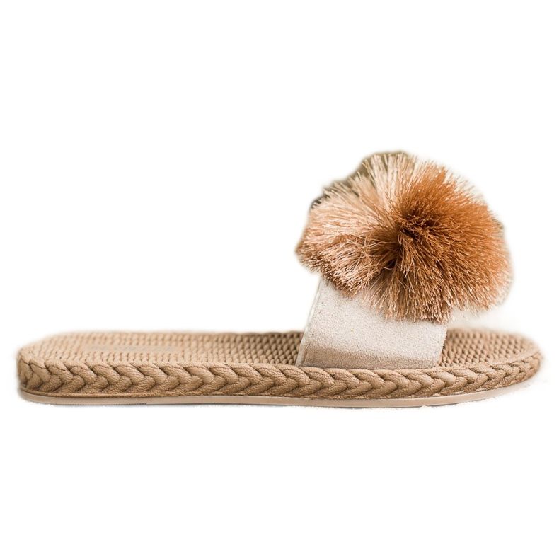 Bestelle Chaussons Avec Pompon beige brun