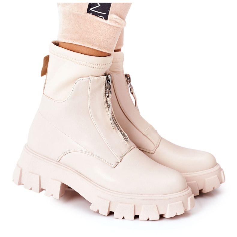PS1 Bottines Femme Workers Avec Zip Beige Cheers