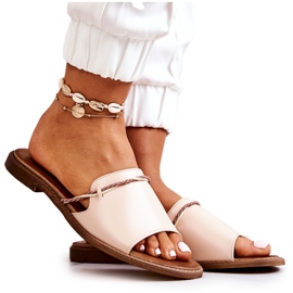 Tongs en cuir par Lewski Shoes, Beige