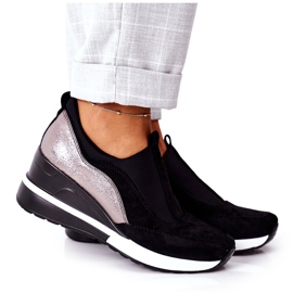 Vinceza 10593 Baskets compensées à enfiler noir-argenté