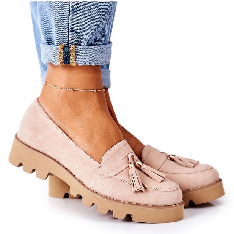 Mocassins en daim Lewski Shoes 3053 Cappuccino beige