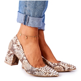 Lewski Shoes Escarpins En Cuir Avec Motif Serpent Lewski Chaussures 2801 Doré d'or