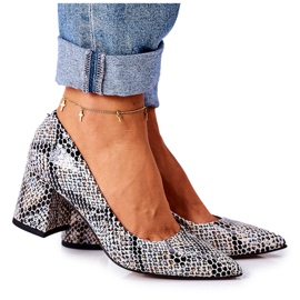 Lewski Shoes Escarpins Cuir Motif Animal Lewski Chaussures 2801 Noir-Bleu