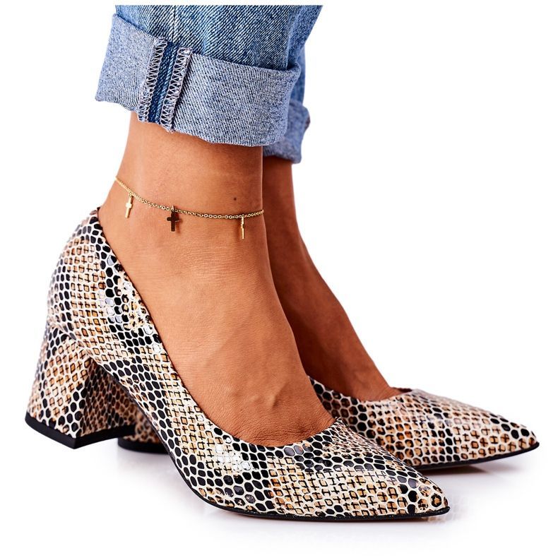 Escarpins En Cuir Avec Motif Animal Lewski Chaussures 2801 Noir-Beige Escarpins En Cuir Avec Motif Animal Lewski Chaussures 2801 Noir-Beige