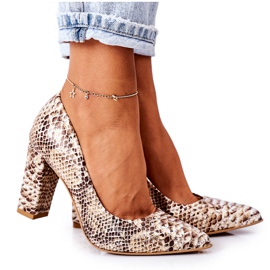 Lewski Shoes Escarpins En Cuir Avec Motif Serpent Lewski Chaussures 2453 Doré