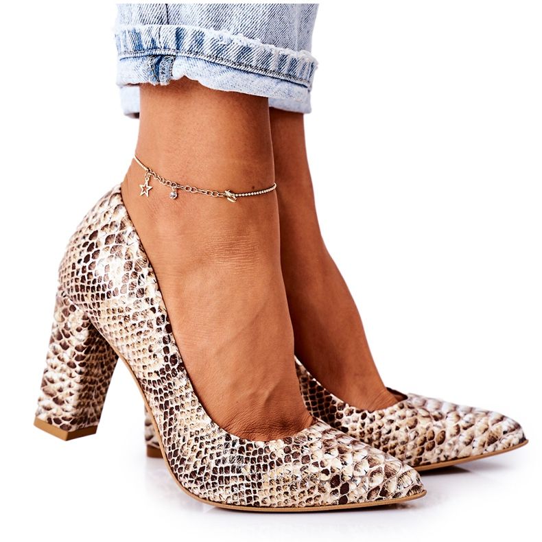 Lewski Shoes Escarpins En Cuir Avec Motif Serpent Lewski Chaussures 2453 Doré d'or