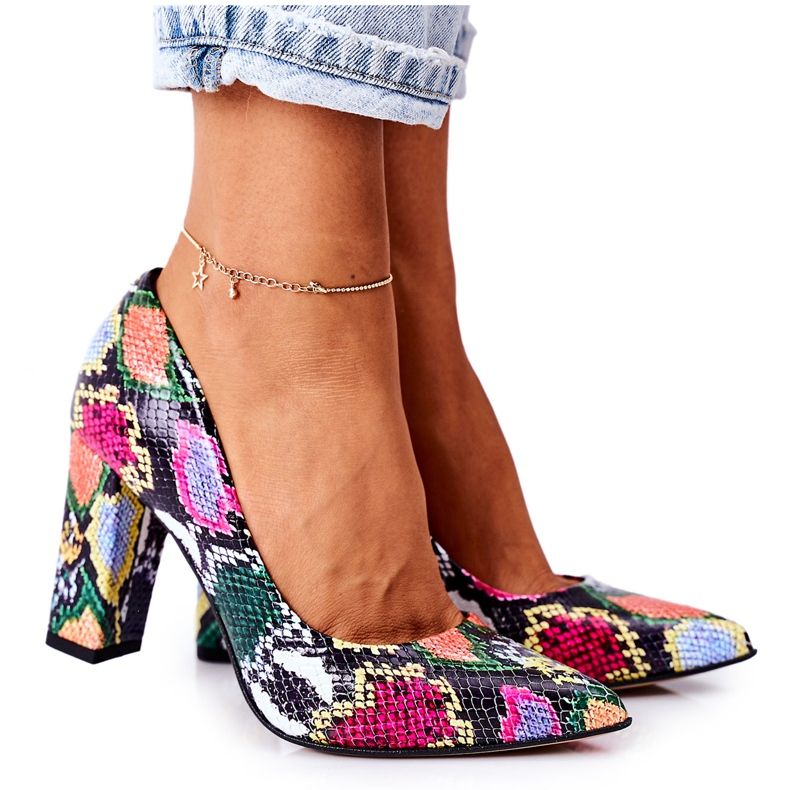 Escarpins en cuir à motif peau de serpent Lewski Shoes 2453 Colorful multicolore
