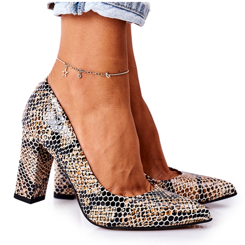 Escarpins en cuir à motif animalier Lewski Shoes 2453 Noir-Beige le noir