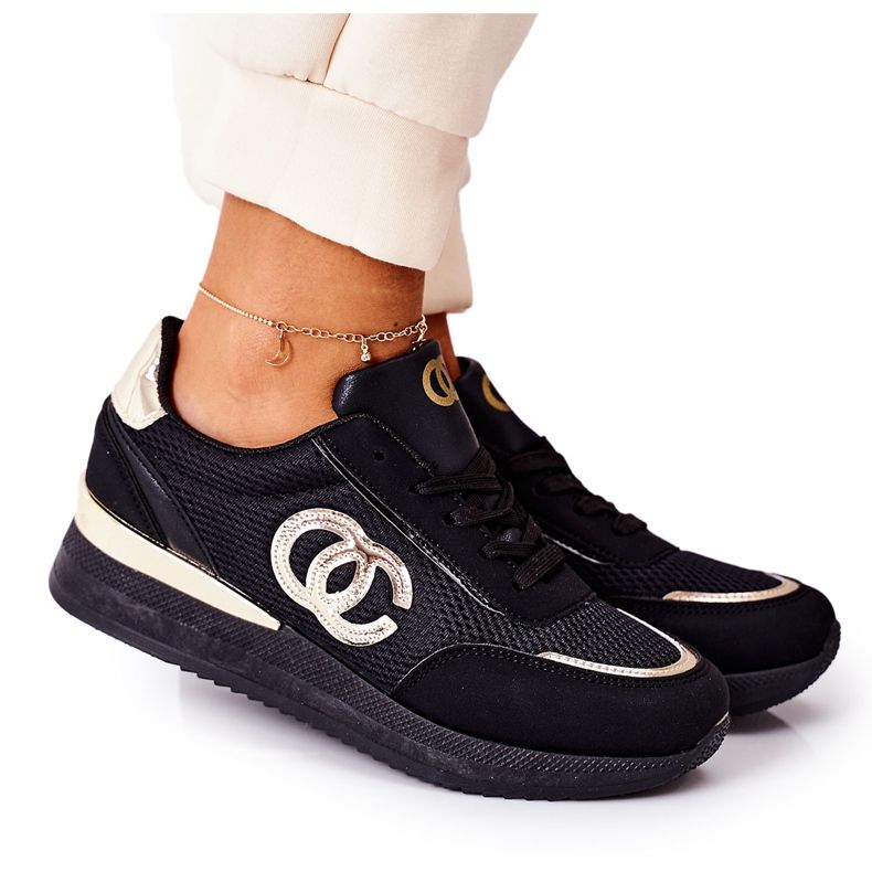 PE1 Chaussures de sport pour femmes Baskets noires et dorées Under Control le noir d'or
