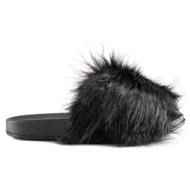 SHELOVET Pantoufles Élégantes Avec Fourrure noir