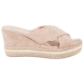 SHELOVET Sandales compensées en daim beige