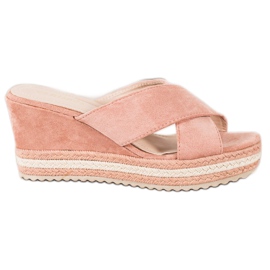 SHELOVET Sandales compensées en daim rose