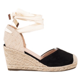 Cm Paris Espadrilles Nouées Sur Compensée beige noir