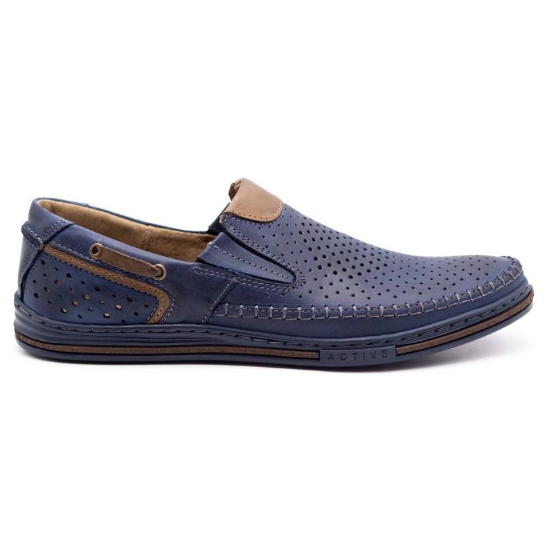 Polbut Chaussures en cuir homme 09 pour l'été Bleu marine avec marron brun