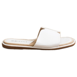 SHELOVET Pantoufles élégantes en cuir écologique blanc