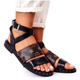 PS1 Sandales plates Loretta noires en cuir écologique