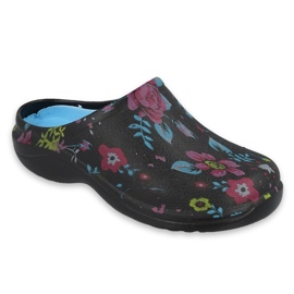 Slippers féminines de Befado - Fleur 2 Noire / bleu 154d102 le noir