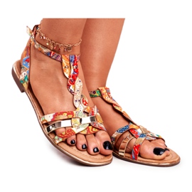 PS1 Sandales pour femmes Elegant Orange Oriental Brooke multicolore d'or