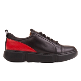 Marco Shoes Baskets en cuir noir avec empiècement au talon