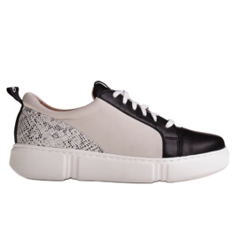 Marco Shoes Baskets noires en cuir léger avec empiècement beige