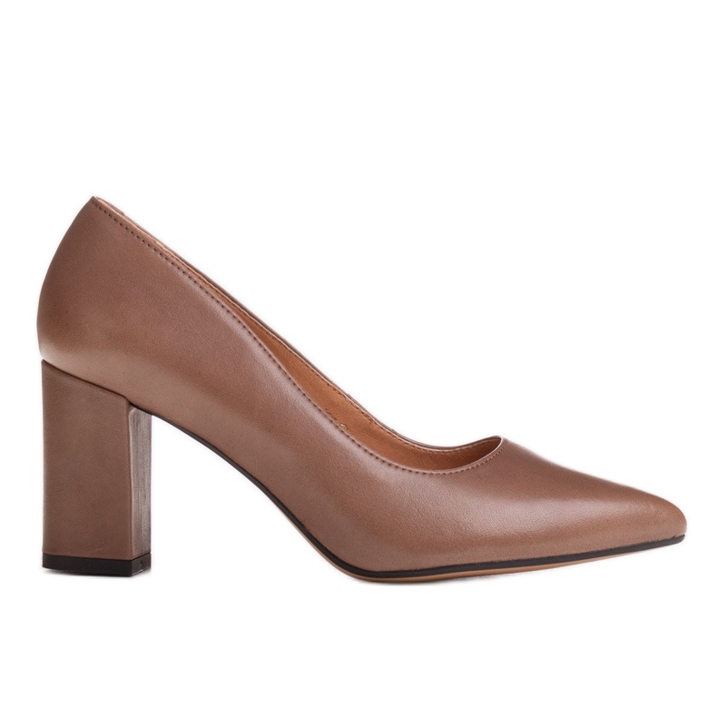 Marco Shoes Escarpins en cuir marron avec un talon enveloppant beige