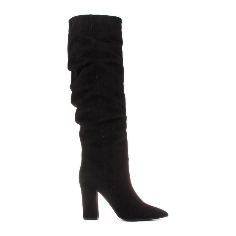 Marco Shoes Bottes noires hautes à volants en daim naturel le noir