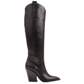 Marco Shoes Bottes hautes pour femmes, bottes de cowboy en cuir véritable noir