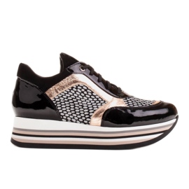 Marco Shoes Baskets légères sur semelle épaisse en cuir naturel noir