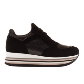 Marco Shoes Baskets légères sur semelle épaisse en cuir naturel noir