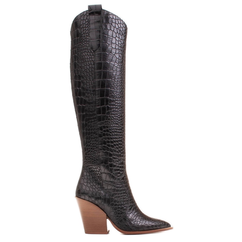 Marco Shoes Bottes hautes pour femmes santiags, motif croco le noir