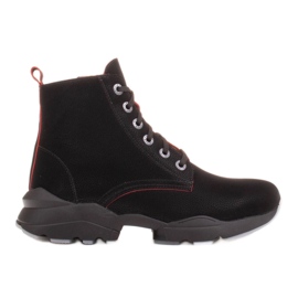 Marco Shoes Boots femme sportives en nubuck avec empiècements rouges noir