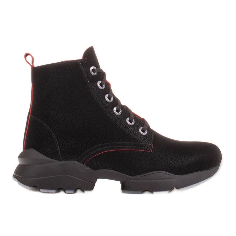 Marco Shoes Boots femme sportives en nubuck avec empiècements rouges le noir
