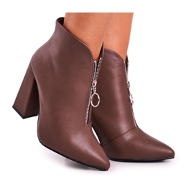 FG1 Bottines Femme Sur Talon Fermeture éclair sur le devant Kaki Save Me brun
