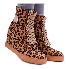 Baskets Femme Lu Boo Chaîne Dorée Daim Léopard Monica beige brun