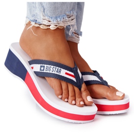 Tongs pour femmes sur le coin Big Star HH274A093 Blanc bleu marine