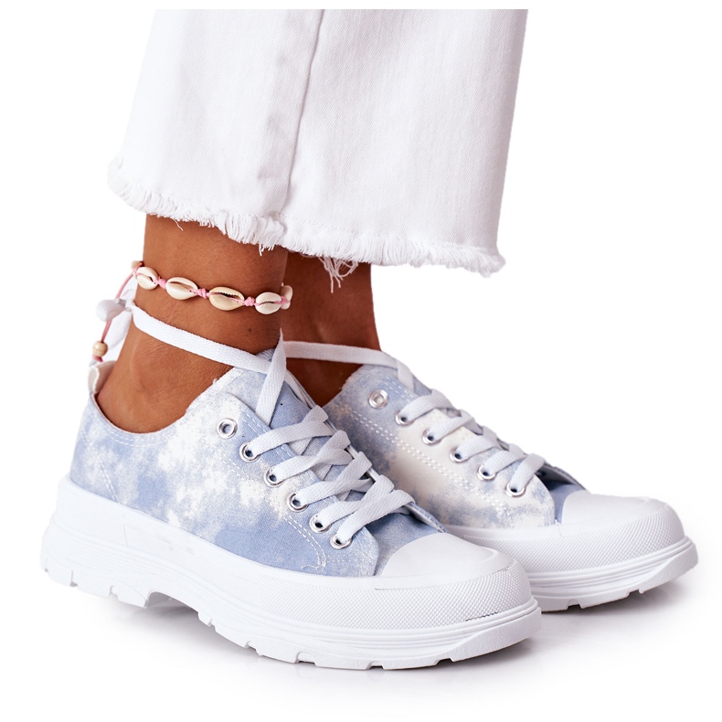 FJ1 Baskets à plateforme bleues à effet tie-dye Travel Time blanche