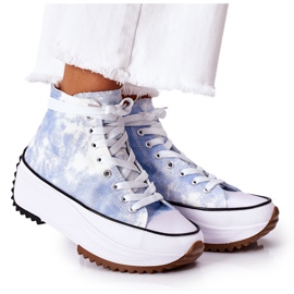 FJ1 Baskets bleues sur la plate-forme avec effet d'amour électrique Tie-Dye blanc